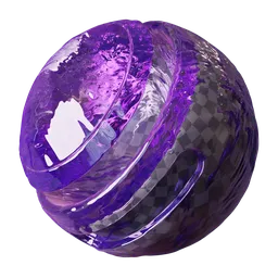 Procedural purple gel-like texture for PBR materials in 3D modeling with adjustable scale, aspect, IOR, and roughness settings.