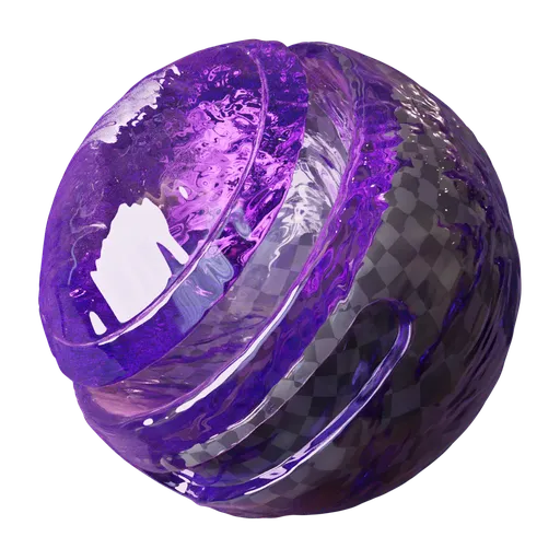 Procedural purple gel-like texture for PBR materials in 3D modeling with adjustable scale, aspect, IOR, and roughness settings.
