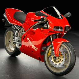 Detailed Ducati 916 motorcycle 3D model, high polycount, Blender compatible, featuring flexible modifiers for customization.