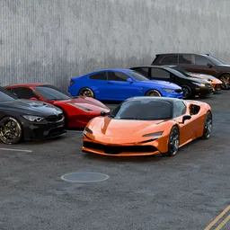 Ferrari in a Luxury Car Parking