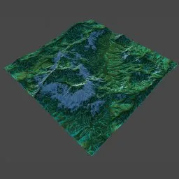 High-detail 3D mountain terrain with snow patches for Blender renderings, perfect for spring landscape visualizations.