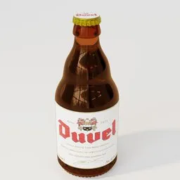 Realistic 3D render of a beer bottle, optimized for Blender, showcases detailed texturing and lighting.