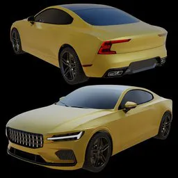 Detailed golden luxury coupe 3D model, showcasing front and rear angles, optimized for Blender rendering.