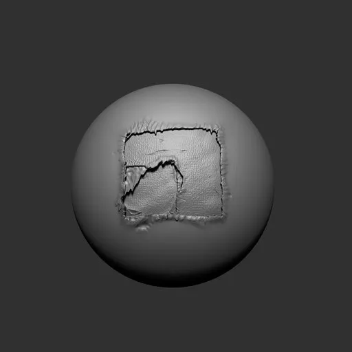 Blender 3D sculpting brush for realistic cloth damage effects, depicting broken squares and detailed fabric tears.