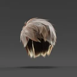"Blender 3D model of short hair for women, featuring a long fringe and feathered head. Ideal for RPG and League of Legends inventory items, this untextured avatar with blond hair adds a touch of style reminiscent of Apex Legends. Perfect for close-up shots and adding motion blur effects."