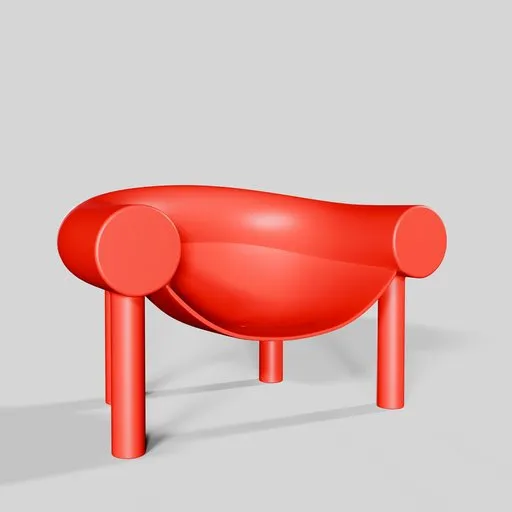 3D digital render of a modern red chair designed for Blender modeling and visualization.