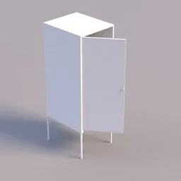 3D Blender model of a white storage cabinet with an open door, reflecting light and shadow, inspired by minimalistic design.