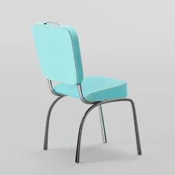 Turquoise vintage chair 3D model with metal frame, designed in Blender for rendering and animation.