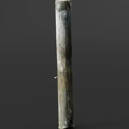 Detailed texture of a photoscanned 3D wooden post model with rot and weathering effects, optimized for Blender.
