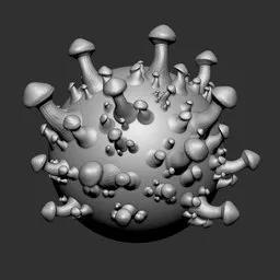 3D sculpting brush for Blender creating detailed mushrooms and vegetation textures on models.