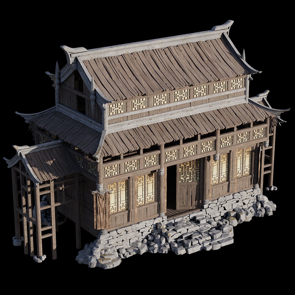 Old Chinese wood building | Historic Buildings models | Blendkit