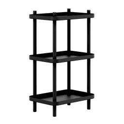 "Normann Copenhagen's Block Shelf in Blender 3D - A versatile three-tiered shelf inspired by the classic trolley table design. This minimalist piece by Simon Legald offers ample storage space and can be used as a side table, drinks trolley, or kitchen trolley."