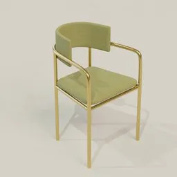 3D-rendered brass chair with green cushion, created in Blender, suitable for interior design models.