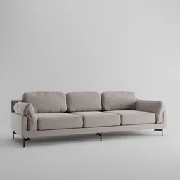 "Gray Fabric Sofa - 3 Seats, Minimalistic and Modern Design for Blender 3D. ZBrush modeled with sharp nose and rounded edges, complemented with large cornicione and complete body. Perfect fit for a Swedish design, as depicted in the official render and 360 panorama."