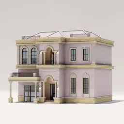 Classic Pink Two-Story Villa Exterior
