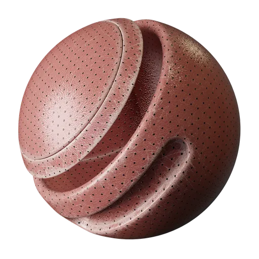 High-resolution pink perforated leather texture PBR material for 3D rendering in Blender and other software.