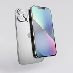 "High-resolution silver iPhone 13 Pro Max 3D model with enhanced details and correct mesh, perfect for Blender 3D. This transportation design render, inspired by Eero Snellman and featuring a camera lens, captures the 2019 trending aesthetic with lens flares and a touch of 70s design. By Dechko Uzunov, the hyper-maximalist model is 5mm in thickness and renowned on Dezeen for its machinic desire."