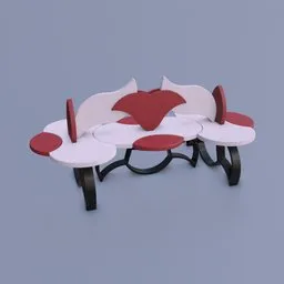 "Enhance your Blender 3D experience with this stunning Decorative Bench model featuring a red and white design adorned with a heart motif. Crafted with a mix of metal, plastic, and leather materials, this fantasy-inspired miniature showcases a captivating circle design. Ideal for architectural concepts, this bench brings a touch of style to any virtual environment."