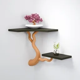 Floating Wooden Branch Wall Shelf Set