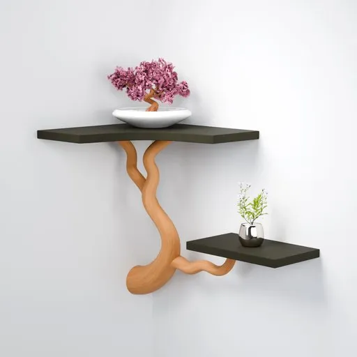 Floating Wooden Branch Wall Shelf Set