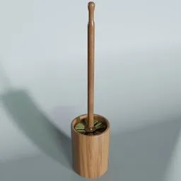 Highly detailed wooden toilet brush 3D model with natural finish, perfect for Blender rendering projects.