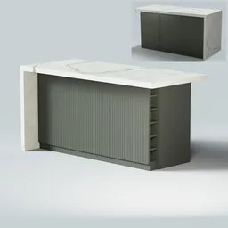 Detailed 3D Blender model of a modern kitchen island with marble countertop and elegant cabinetry for interior design.