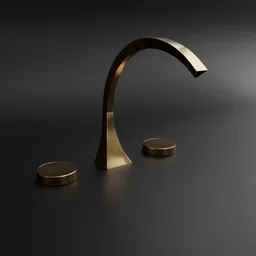 High-quality 3D rendering of a modern, sleek gold bathroom faucet, suitable for Blender 3D projects.