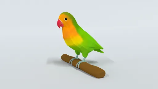 Vibrant low poly 3D lovebird perched, optimized for Blender rendering, CG visualization, quad mesh design.