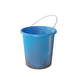 Realistic dirty blue bucket 3D model, ideal for industrial Blender scenes.