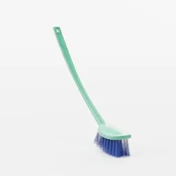 Realistic Blender 3D model of a green and blue toilet brush with detailed bristles and handle, suitable for bathroom scenes.