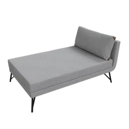 "Realistic Blender 3D model of a modern grey Chaise luzzi Treviso-B with sleek metal legs and comfortable cushion."