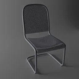 "Office chair model for Blender 3D featuring black and white checkered seat and redshift render. Realistic design with unapplied modifiers and procedural holes node included. Perfect for adding detail to your 3D office scene."