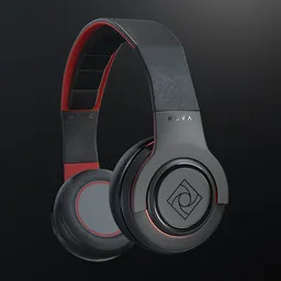 Detailed 3D rendering of sleek headphones with red accents, compatible with Blender.