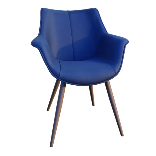 Realistic blue upholstered Blender 3D chair model with wooden legs