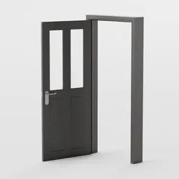 Realistic 3D model of an open black door with frame, optimized for Blender, featuring functional hinges.