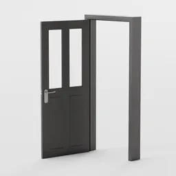 "Interior Door and Frame #20, a beautifully crafted 3D model for Blender 3D, featuring an exquisite handle and sleek black vertical slatted timber design. This interior door includes constraints for easy opening and closing."