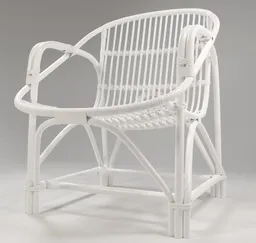Realistic 3D model of a white bamboo chair, ideal for Blender 3D rendering projects, showcasing detailed textures and design.