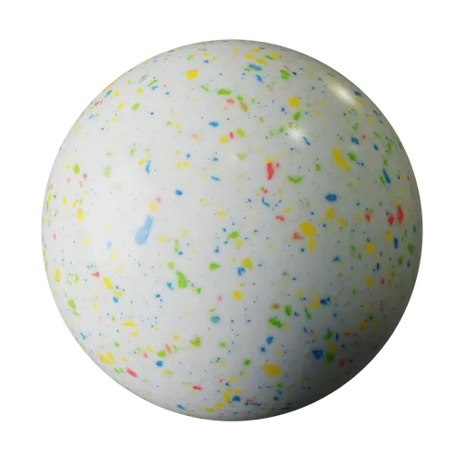 High-quality PBR recycled plastic material with colorful speckles for 3D Blender textures.