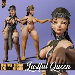 "Stylized 3D queen character model for Blender, fully rigged and animation-ready with clean topology, ideal for games."