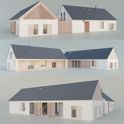 "3D model of a detailed wooden farmhouse with pitched roof, inspired by Nicolaes Maes. Includes basic interiors and woodlands style elements. Compatible with Blender 3D software."