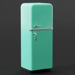 Vintage-style mint green 3D refrigerator model, perfect for Blender 3D rendering and kitchen visualization