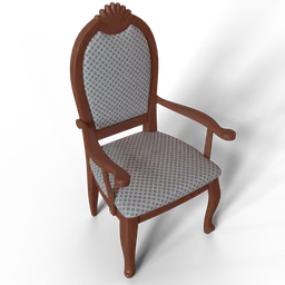 High-quality Blender 3D model featuring an elegant wooden chair with patterned upholstery.