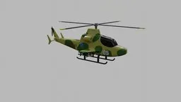 3D helicopter asset for Blender, green and yellow, optimized for low-poly modeling and game development.
