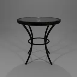 Dark wooden round outdoor table with glass inset, high-quality 3D Blender model.