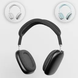 Detailed 3D rendering of over-ear headphones with customizable colors, compatible with Blender 3D.