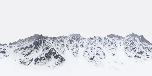 12K HDR lighting panorama featuring pristine snow-covered mountain peaks with overcast sky for indoor scene rendering.