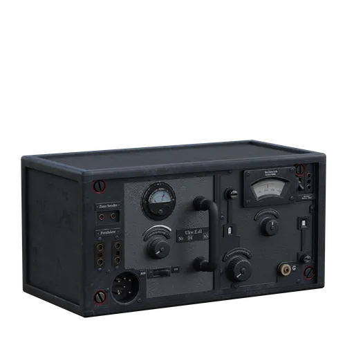 Detailed vintage WWII radio 3D model with realistic textures, ideal for Blender rendering and historical scenes.
