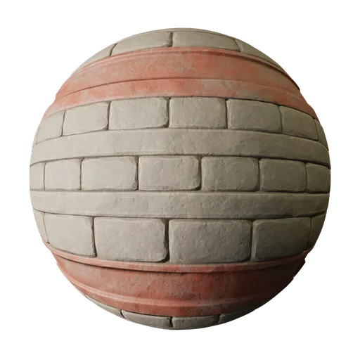 High-quality red-lined brick tile PBR material for 3D modeling in Blender.