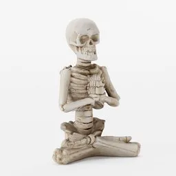 Detailed 3D skeleton in yoga pose for Blender model, ideal for eerie animation assets.