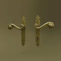 Detailed brass door handle 3D model with lock, low-poly design, 2K textures for Blender.